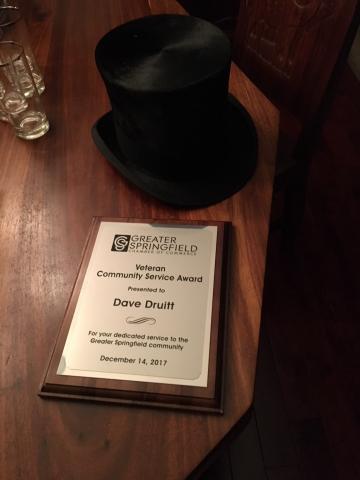 Dave's top hat and Veteran Community Service Award